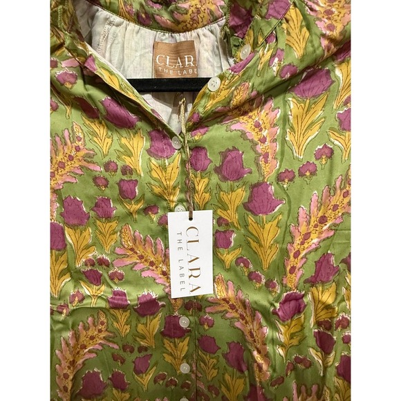 Clara The Label Blouse Size Medium NWT Green Floral Boho Cotton Blend Top - Picture 7 of 8